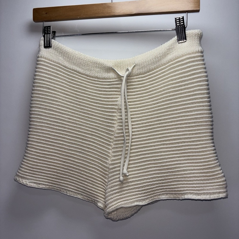 WEWOREWHAT Low Rise Crochet Knit Shorts Off White Size Small Drawstring - Picture 2 of 7